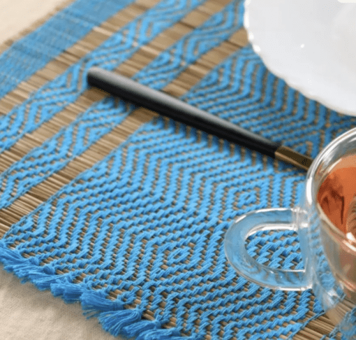 Handmade Dining Table Mats and Table Runner In Blue (Set of 6/4) | Eco Friendly Tableware Sustainably Handwoven from Natural Grass - Image 3